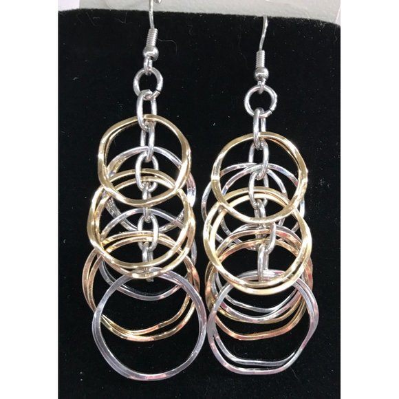 Drop Earring Dangle Hoop Round Gold Silver Tone Mother Shimmer Fun Sparkle Summe - Picture 1 of 6